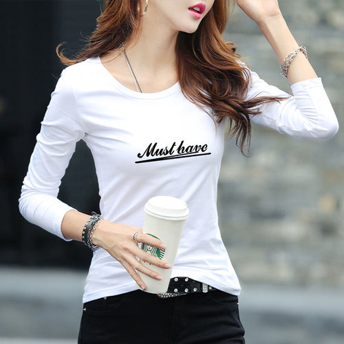 白色长袖t恤女春秋女装新款圆领