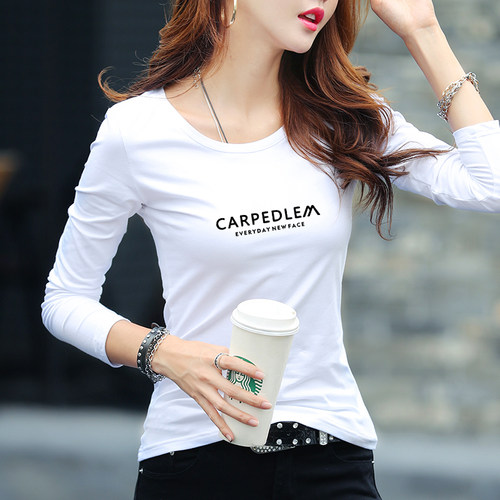 长袖t恤女纯棉修身圆领上衣