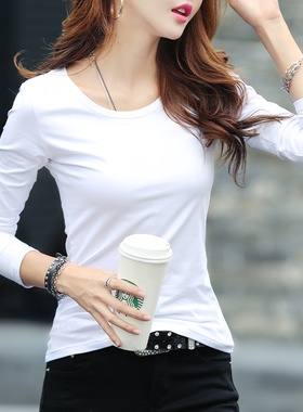 白色t恤女长袖上衣2025秋季女装新款圆领修身打底衫内搭棉质体恤