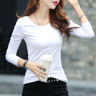 上衣2026春季 打底衫 女装 圆领修身 内搭棉质体恤 新款 白色t恤女长袖