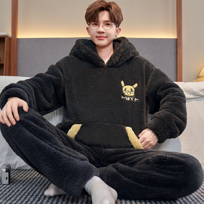 芬腾睡衣男款2025新款秋冬季珊瑚绒加厚加绒青少年初中生大童套装