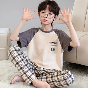 芬腾儿童睡衣男童纯棉短袖长裤夏季薄款全棉男孩卡通中大童家居服