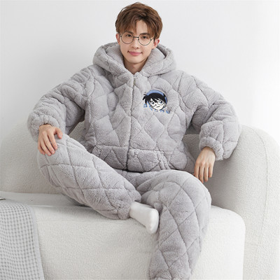 芬腾睡衣男款2025新款冬季珊瑚绒加厚加绒三层夹棉大码青少年学生