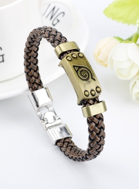 速卖通外贸热销动漫周边 火影忍者木叶标志皮绳手链手镯手环饰品