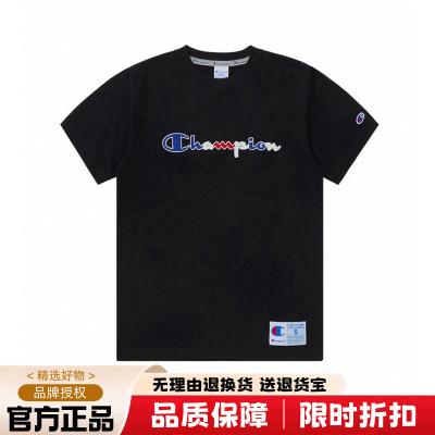 日版冠军刺绣圆领短袖T恤男夏季薄款纯棉女半袖休闲上衣宽松大标
