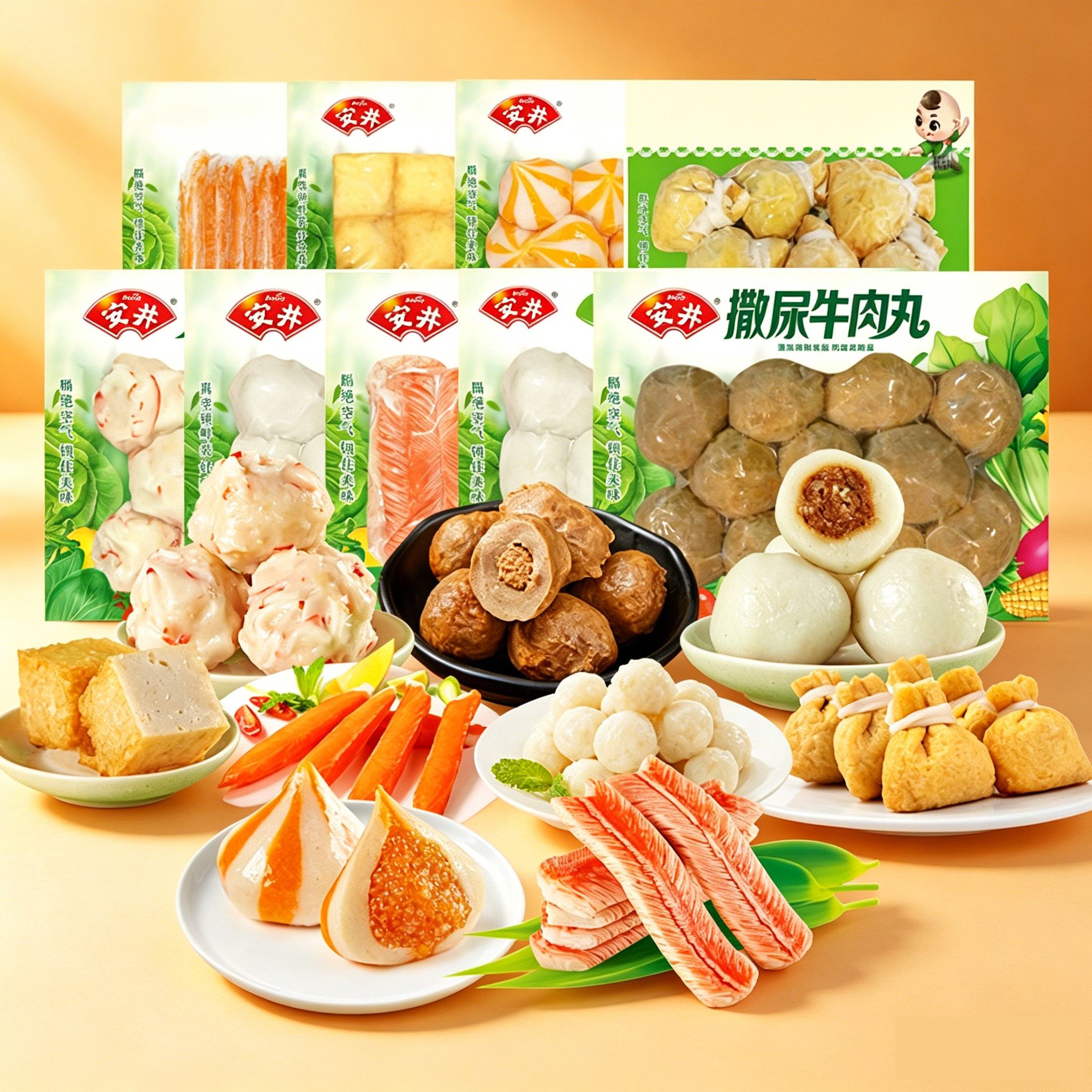 安井火锅丸子食材撒尿牛丸鱼豆腐鱼籽福袋龙虾味球麻辣烫家用图片