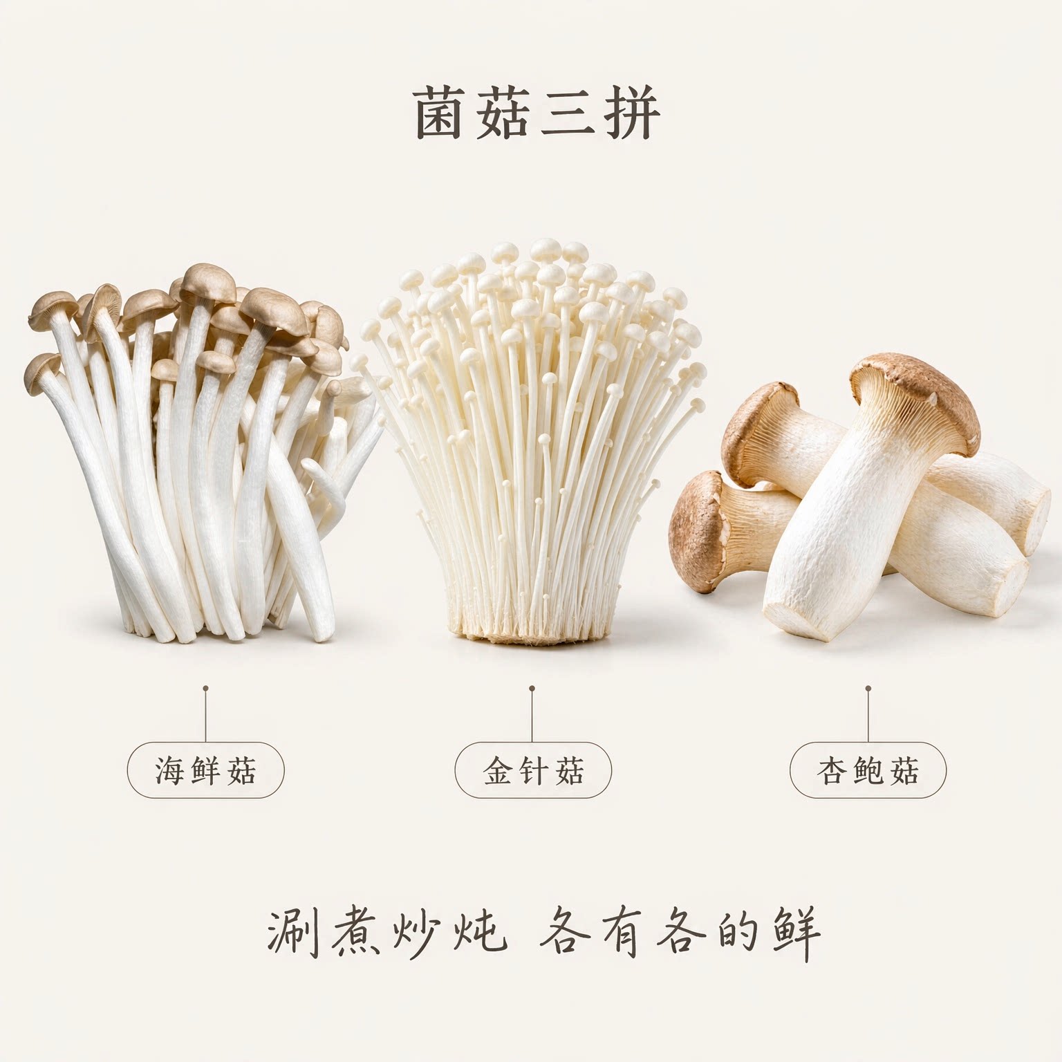 菌菇三拼组合新鲜金针菇杏鲍菇海鲜菇菌菇组合新鲜菌菇组合食材