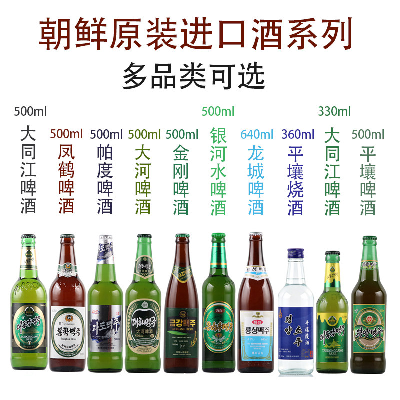 朝鲜进口大同江 帕度 银河水 凤鹤 龙城 金刚 大河啤酒 500ml平壤