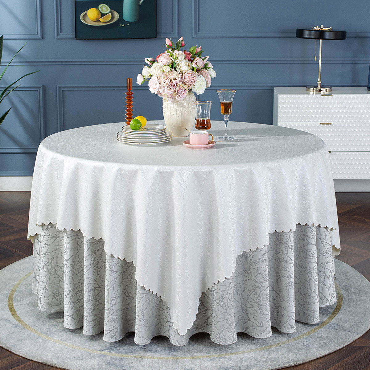 酒店台布大圆桌桌布pu防水防油防污免洗圆形欧式饭店餐桌布桌裙