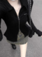 显瘦黑色辣妹上衣打底衫 女早秋修身 复古设计感双拉链针织开衫 美式