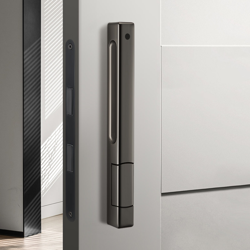 极简静音推拉门锁磁吸黑色家用室内卧室房门锁双面门锁直推极窄锁