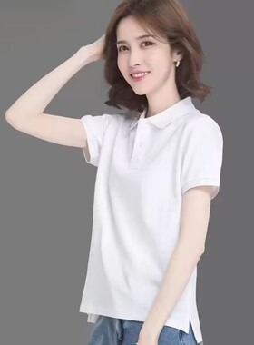 正品女士短袖polo衫夏季透气宽松工作服纯棉翻领半袖t恤上衣定制
