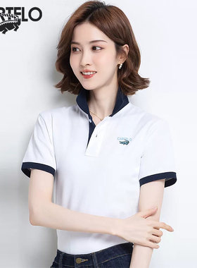 鳄鱼纯棉Polo衫女短袖t恤夏季
