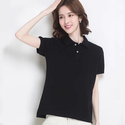 正品女士短袖polo衫夏季透气宽松工作服纯棉翻领半袖t恤上衣定制