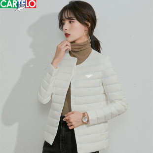 卡帝乐鳄鱼轻薄羽绒服女士圆领保暖百搭通勤两穿设计外套上衣冬季