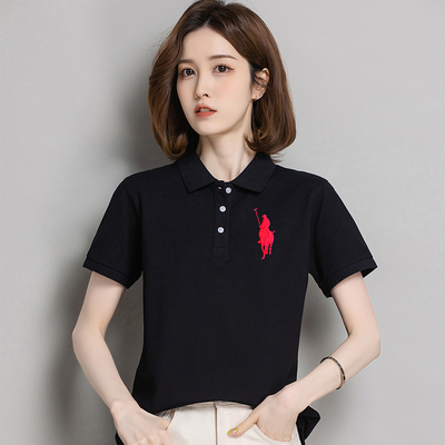 正品女士短袖polo衫夏季透气宽松工作服纯棉翻领半袖t恤上衣定制