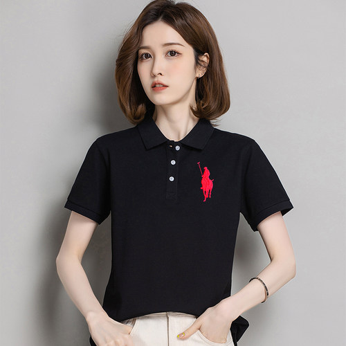 正品女士短袖polo衫夏季透气宽松工作服纯棉翻领半袖t恤上衣定制
