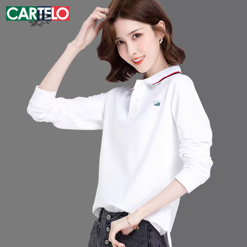 卡帝乐鳄鱼POLO衫女长袖t恤秋季