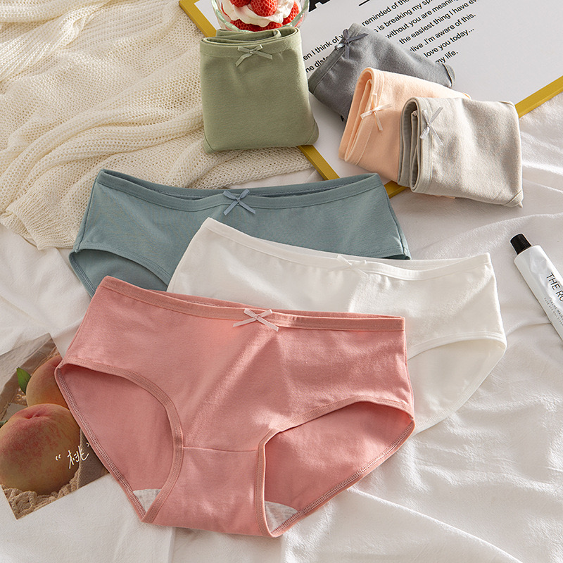 日系纯色女士内裤女纯棉a类女生中腰全棉档抗菌少女纯棉三角裤女