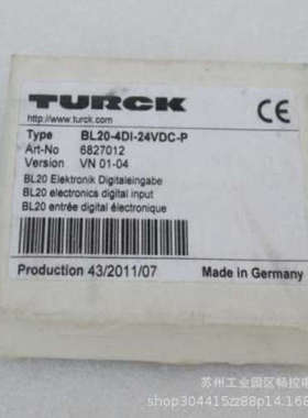 全新德国图尔克TURCK模块 BL20-4DI-24VDC-P 现货6827012