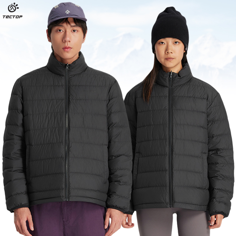 探拓户外新款秋冬季轻薄款立领情侣保暖羽绒服男女士款黑色外套