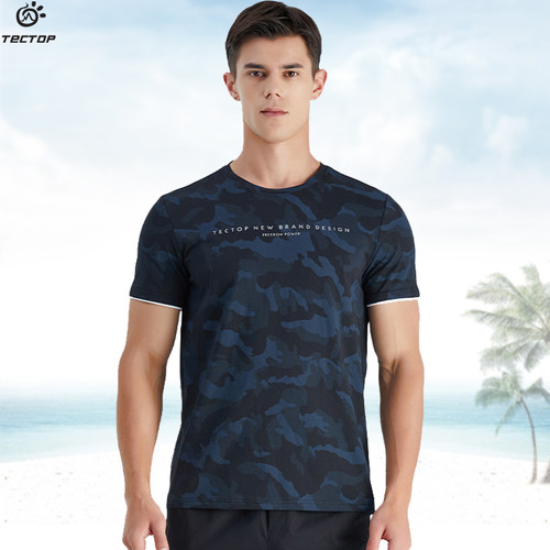探拓夏季新款弹力透气迷彩短袖速干衣男士宽松透气快干t恤登山衣