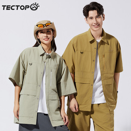 TECTOP探拓户外新款春夏季宽松短袖休闲衣翻领衬衫男士款徒步运动