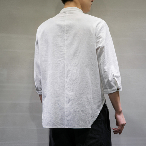 风春夏新款棉麻短袖t恤男宽松大码七分袖6008-1/T064/图片