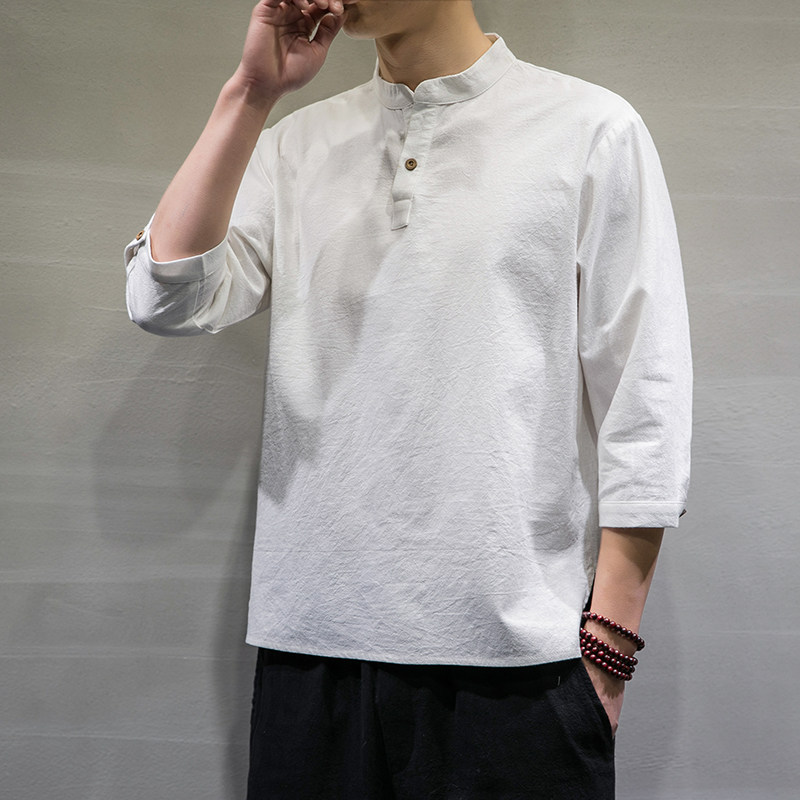 风春夏新款棉麻短袖t恤男宽松大码七分袖6008-1/T064/,男装T恤,电商A008