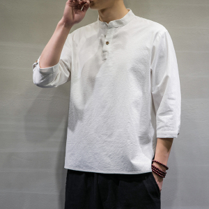 风春夏新款棉麻短袖t恤男宽松大码七分袖6008-1/T064/图片