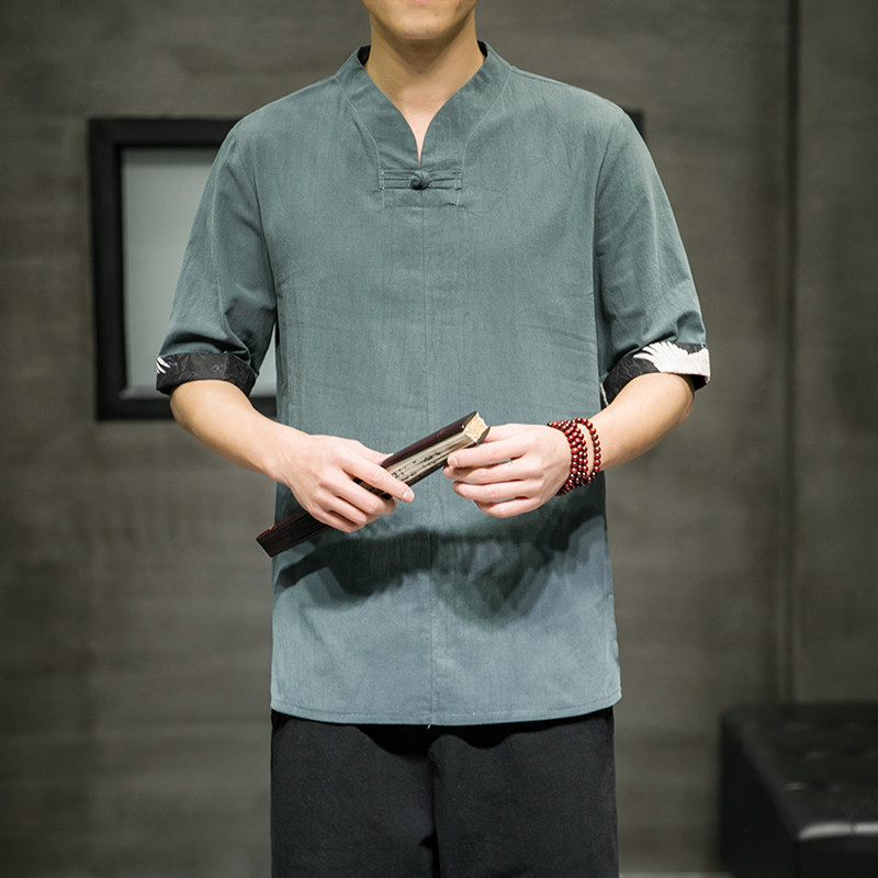 夏季中国风男装盘扣短袖男T恤民族风棉上衣6008-1/T061/P50,男装T恤,电商A008