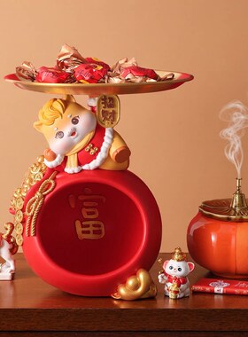 马年招财财神双收纳桌面摆件