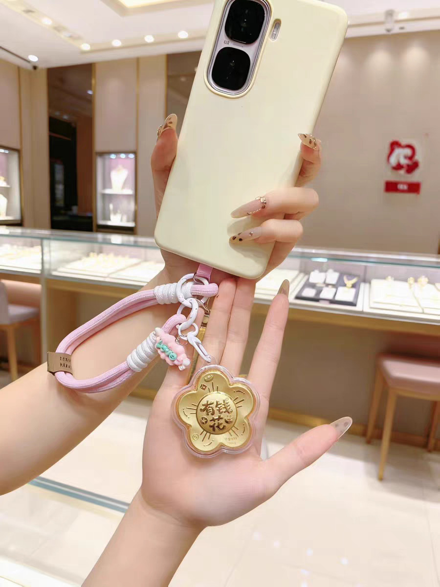 新款足金999黄金有钱花钥匙扣挂件创意招财有钱花手机链包包挂饰