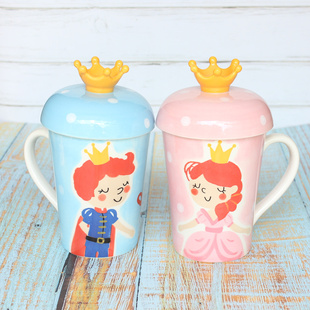 泰国进口卡通儿童陶瓷马克杯可爱公主王子牛奶杯亲子水杯釉下彩