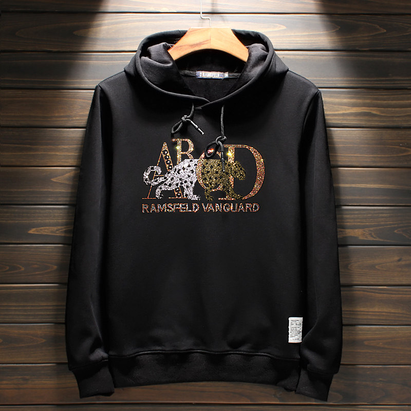 秋冬男潮ins连帽黑色帽衫修身加厚长袖卫衣社会小伙情侣帽衫百搭