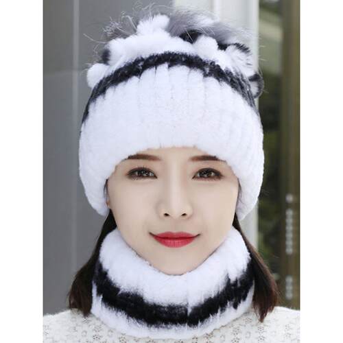 冬季皮草帽子狐狸毛球护耳帽獭兔真毛脖套年轻女新时尚款保暖