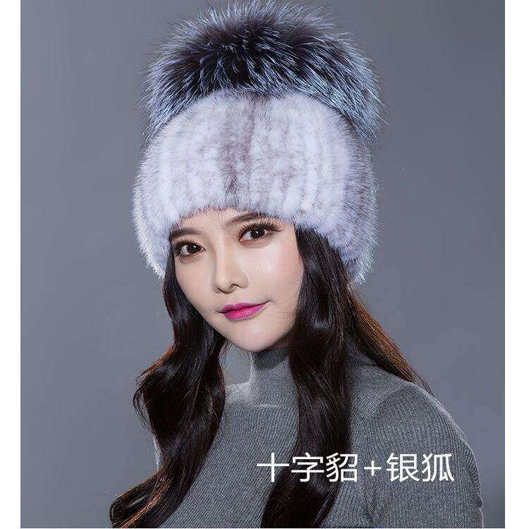 水貂皮毛帽子帽冬天韩版加厚保暖女士护耳帽貂毛帽女狐狸毛球