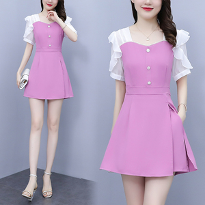 RM18219#夏季新款大码女装法式气质时尚修身上衣＋短裤两件套套装