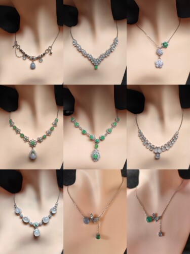 缅甸天然a货翡翠项链通体925银镶嵌冰种锁骨套链新款精致节日礼物