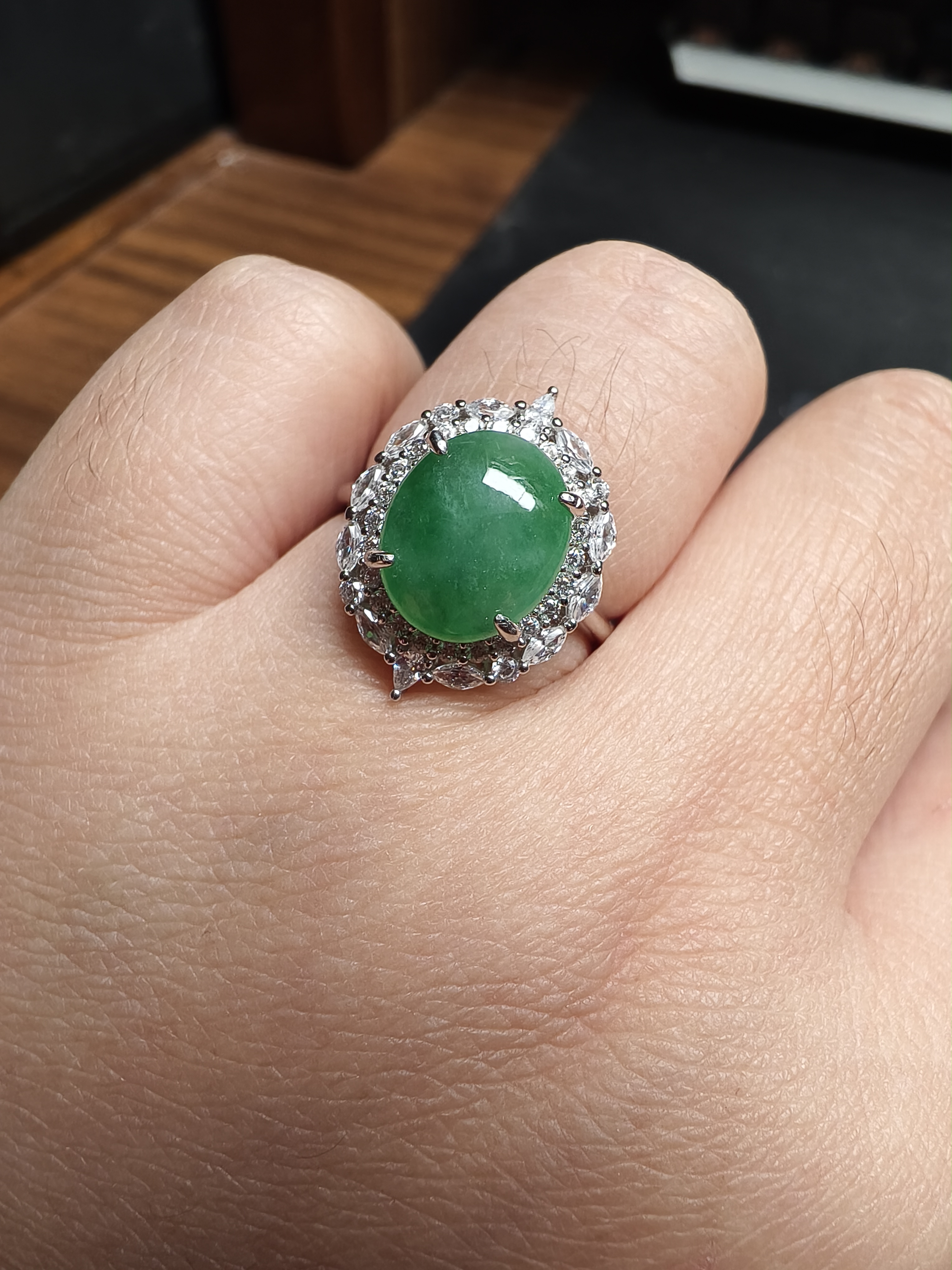 天然A货缅甸翡翠戒指通体s925银镶阳绿新款爆款节日珠宝礼物
