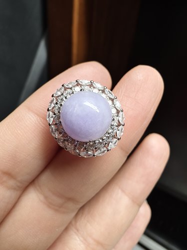 天然a货缅甸翡翠戒指通体银镶紫罗兰精致珠宝豪镶新款节日礼物