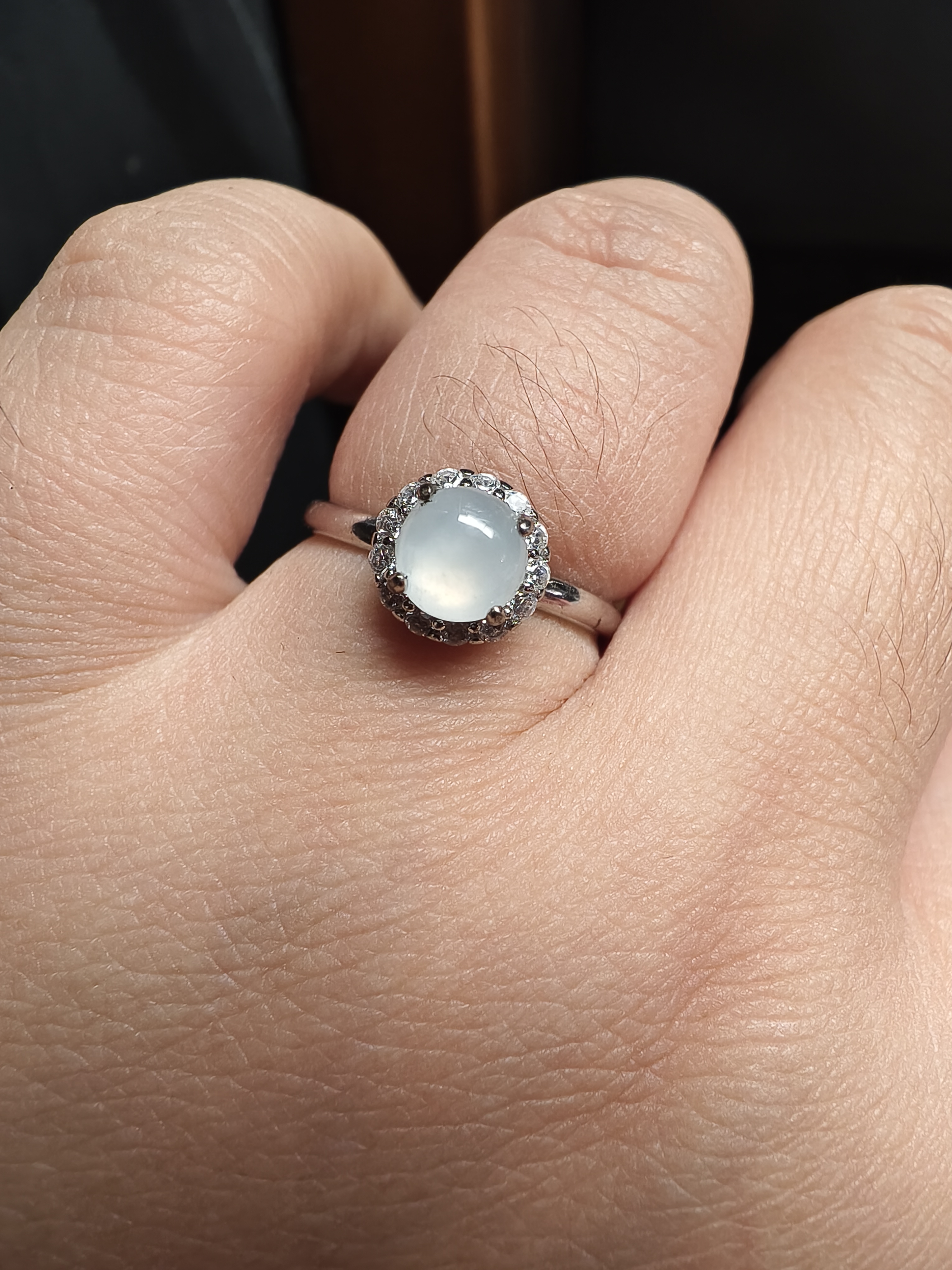 【10】缅甸翡翠戒指925银镶嵌起光蛋面戒指高级感女款保真保a