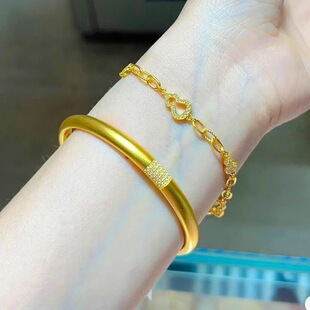 24k黄金手镯点钻泥鳅背素圈999金古法传承心径手环3d仿金送礼 新款