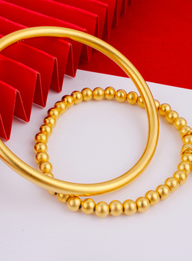 直播沙金两世欢莲蓬手链古法传承实心镯子亮金手环厂家直销