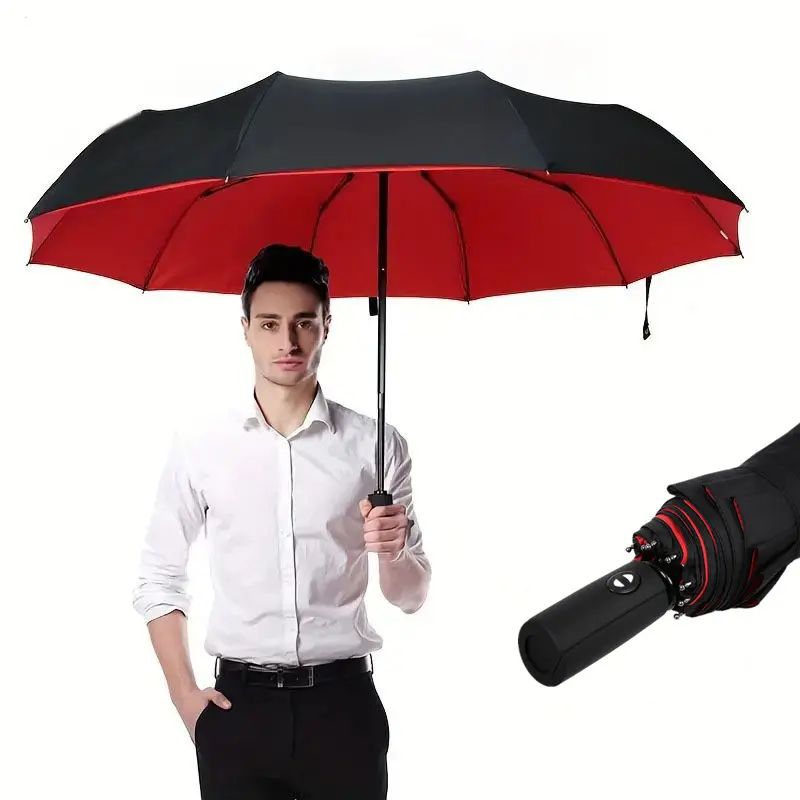 10骨双层自动雨伞亚马逊热销防风晴雨伞男女折叠素色雨伞