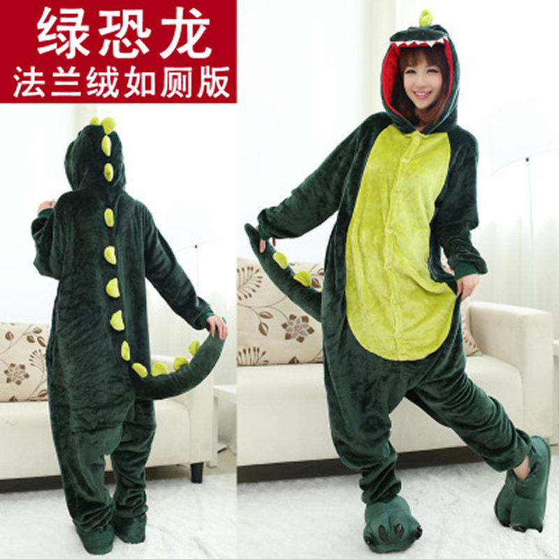 秋冬法兰绒恐龙猫皮卡丘男女情侣动物连体睡加厚卡通珊瑚绒加大码