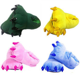 高档秋冬季动物爪子鞋史迪仔恐龙老虎皮卡丘脚卡通保暖鞋毛毛拖鞋