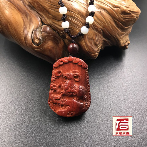 非洲小叶紫檀羊牌 红木雕刻木羊项链吊坠挂件 生肖羊牌子 属相羊