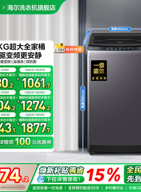 洗衣机焕新补贴海尔波轮全自动家用8/10/12/13kg超大容量除菌20D1