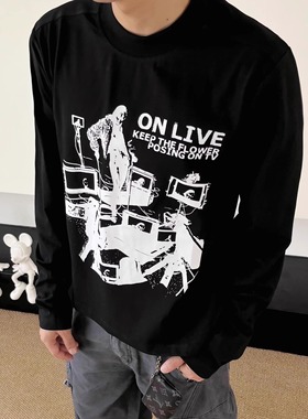 SWAG潮牌亚比风街头乐队印花长袖T恤男女宽松百搭美式休闲上衣ins